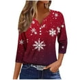 thumbnail image 2 of Mifsaly Plus Size Christmas Shirts for Women 3/4 Sleeve Xmas Santa Print T-Shirts Xmas 3 Buttons V-Neck Snowflake Graphic Tops Loose Fit Tops Funny Party Festival Outfits, 2 of 5