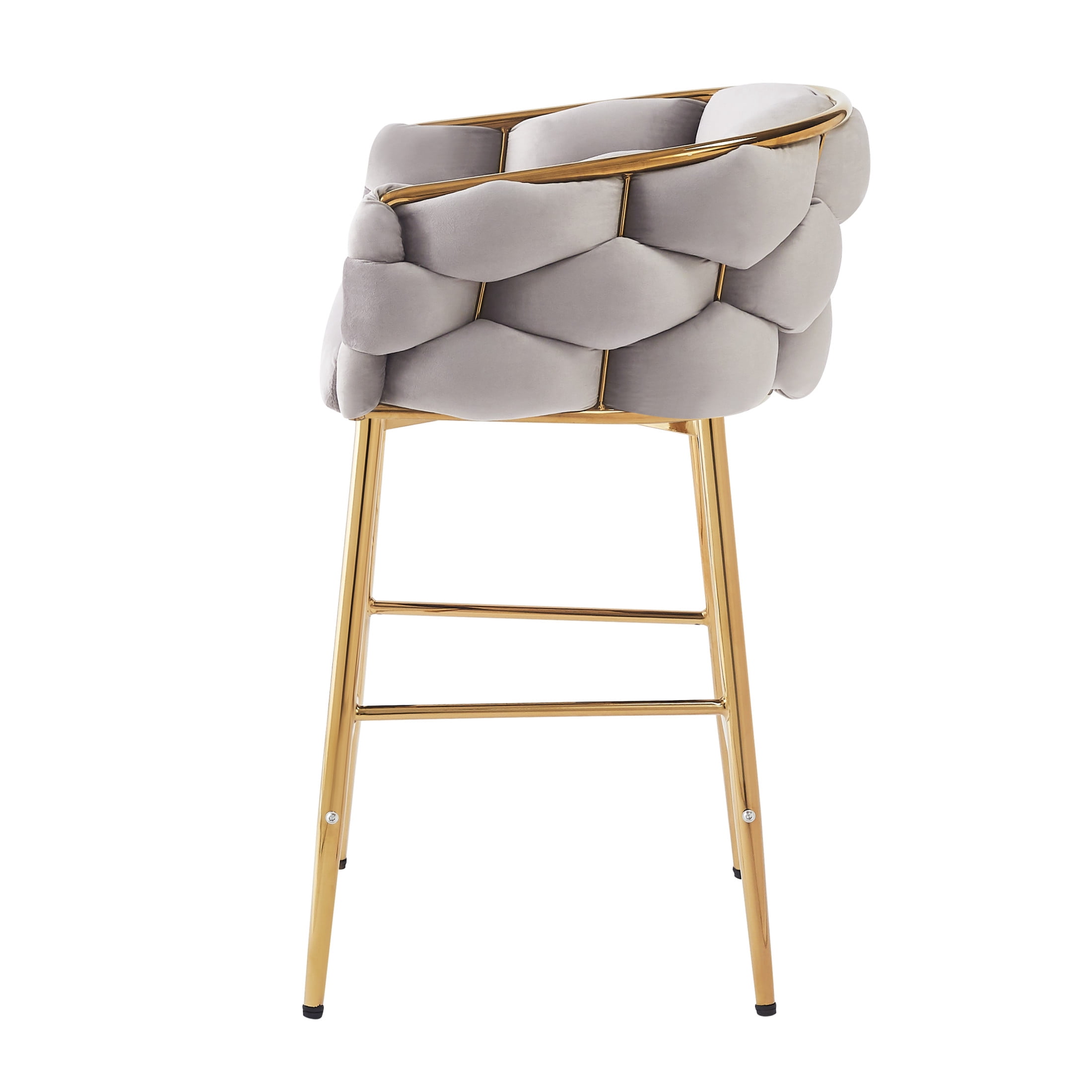 Nivora 28" Seat Height Modern Upholstered Flannelette Counter Stools, Metal Frame, Grey + Gold, Set of 2