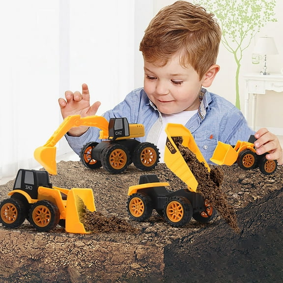 JZCHUNTOY 4 - Piece Construction Vehicle Toy Set in Gift Box, Realistic Excavator & Bulldozer Models, Cake Topper, Birthday Gift for Boys