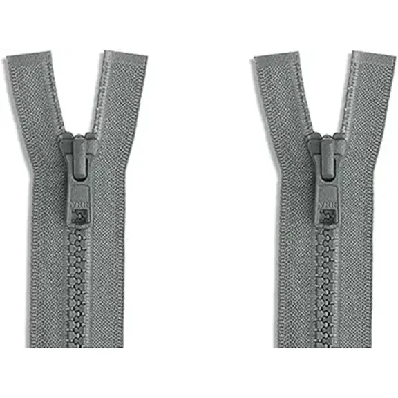 #3 Molded YKK Light Weight Jacket Separating Zipper - Color: Medium Grey: 578 - Made in The United States (2 Zippers Per Pack) (Medium Gray - 34" inches)