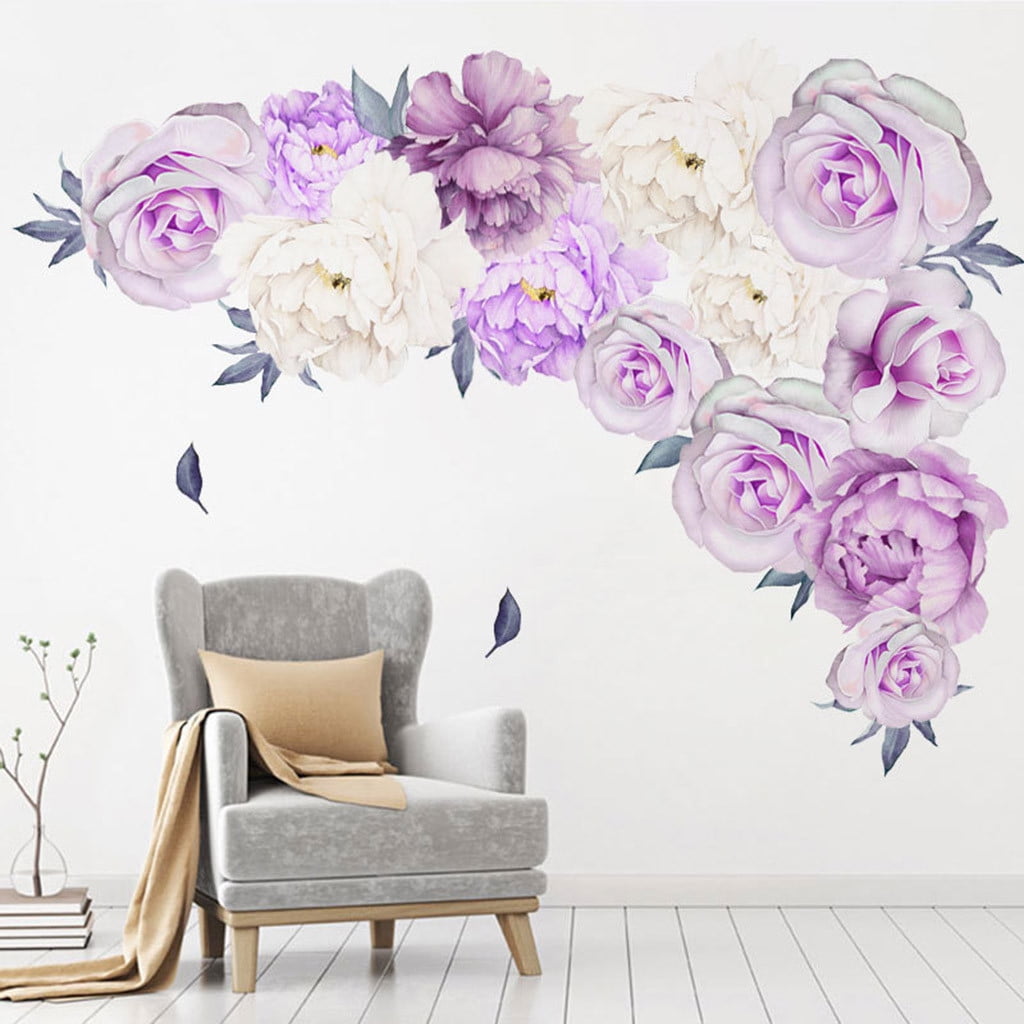 2PCS Wall Sticker Peony Rose Flower Wall Decal Nursery Home Sticker Decor Art C