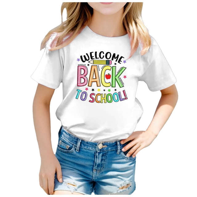 T-shirt à Manches Courtes Col Rond Imprimé Graphique Mignon pour la Rentrée Scolaire des Enfants, T-Shirt Décontracté d'Été, Pyjamas pour Filles de 12 Ans, Taille 12, Camisole pour Tout-Petits