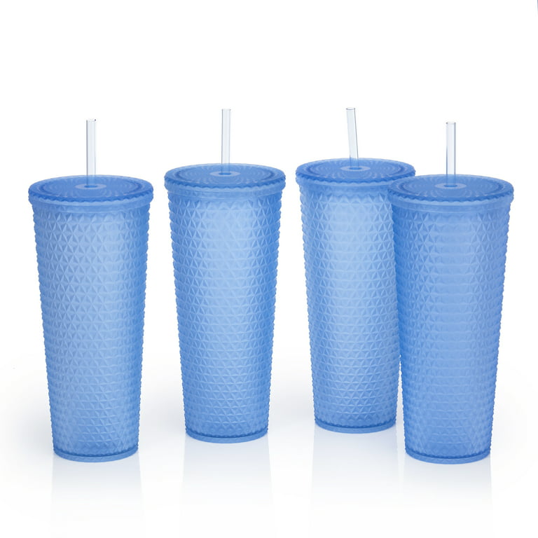 Mainstays 4pk 26oz DW AS Plastic Tinted Matte Textured Tumbler with Straw,  Red