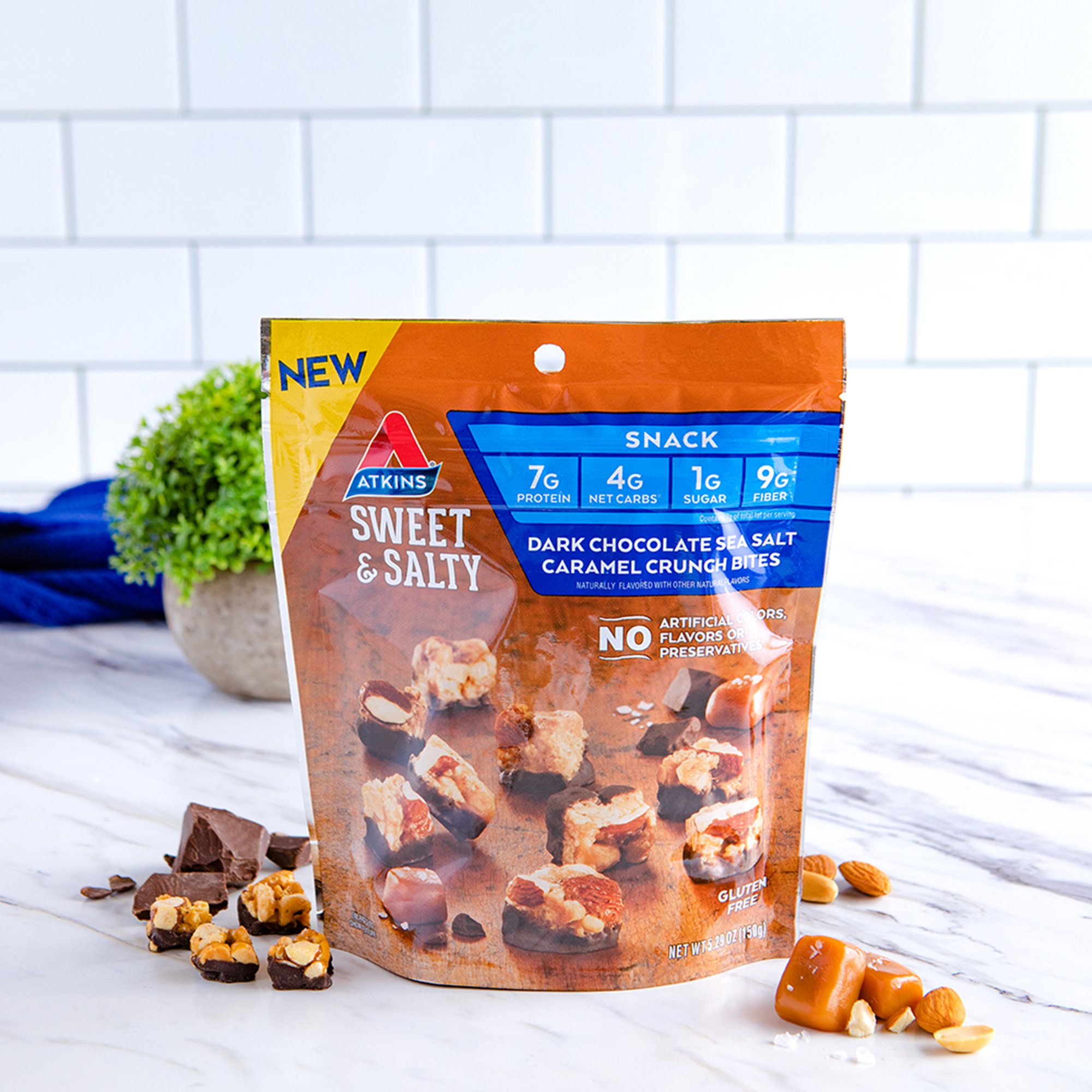 Atkins Dark Chocolate Sea Salt Caramel Crunch Bites, Keto Friendly, 5 Servings