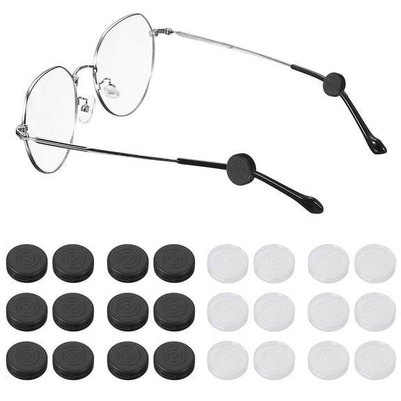 Glasses Ear Grip, Eye Glasses Silicone Ear Grippers Holder Round Anti-Slip Grip Hooks - 12Pair & Black/Clear