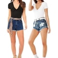 thumbnail image 2 of Womens Summer Deep V-neck Bodycon Bodysuit Top Short Sleeve Basic Solid Color Slim-fit Thongs Jumpsuits Romper T-shirts Burgundy Xl, 2 of 5