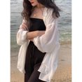 thumbnail image 3 of Camisa blanca de protección solar para mujer, cárdigan sexy de gasa sin espalda con protección solar, blusa informal holgada de color liso elegante de verano, 3 of 4