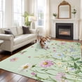 thumbnail image 3 of Flower Green Large Area Rugs for Bedroom Living Room, Soft Non Slip Carpet Bedside Rug, Blue Pink Daisy Wildflower Floral Botanical Rectangle Floor Cover Kitchen Accent Rug 6'x9' for Office, 3 of 9