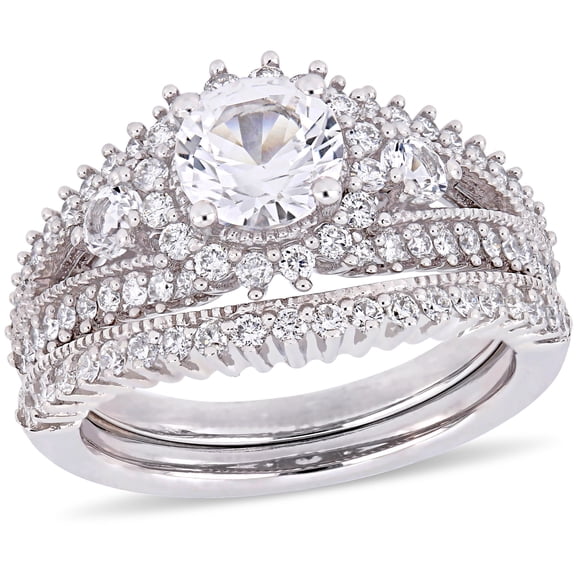 Everly Women's Created Sapphire and Diamond 10k White Gold Bridal Set