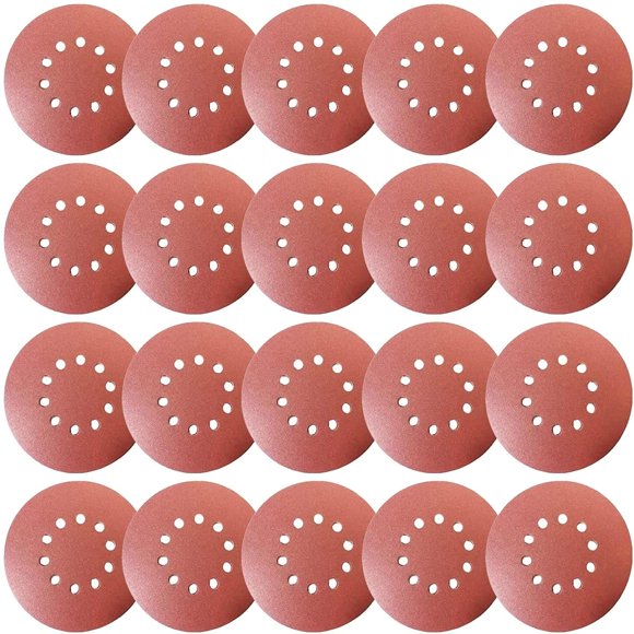 Ensemble de Disques de Ponçage 9 Pouces 10 Trous, Disque de Ponçage 225mm, P60/80/120/150/240/320 Grains, Roues de Meulage Diamètre 225mm, Rouge Perforé. pour Ponceuse de Cloison Sèche
