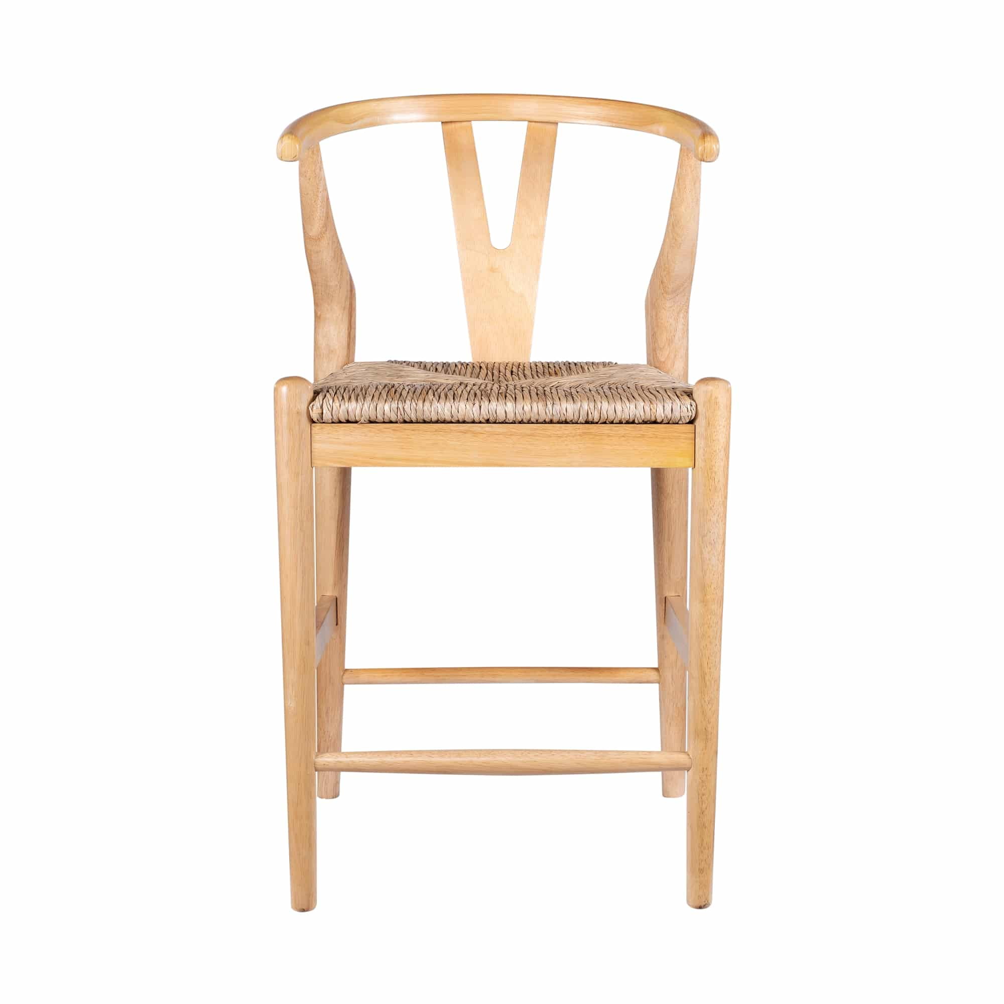 Wishbone Counter Height Bar Stool with Natural Finish, Rubberwood Frame