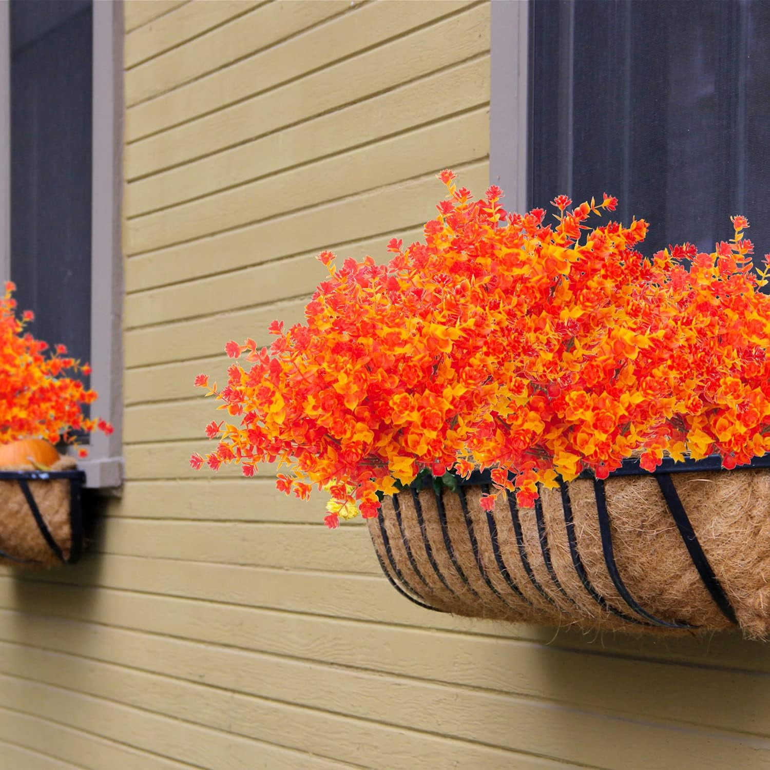 24 Bundles Artificial Fall Flowers No Fade Faux Plants, Fake Indoor Outdoor Greenery for Wedding Party Home Garden Decor(Gold Yellow)