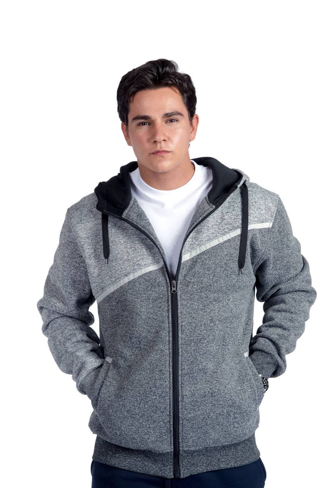 Men's Diagonal Contrast Zip Up Fleece Hoodie