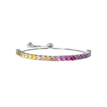 Brilliance Fine Women's Jewelry Sterling Silver Multi Simulated Diamond Bolo Adustable Bracelet