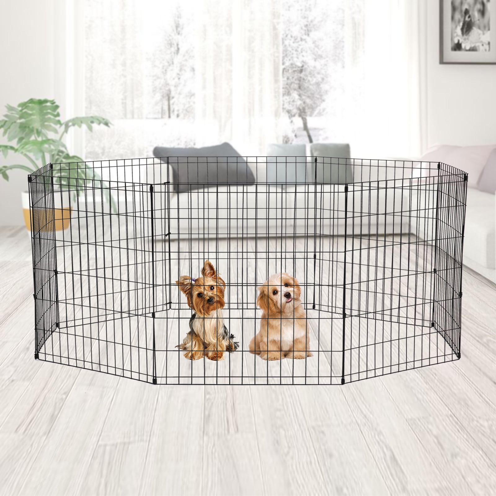 NiamVelo 24 inch Metal Dog Playpen Indoor Outdoor Large Folding Dog Fence Animal Exercise Heavy Duty Portable Puppy Playpen for Dog Cat Rabbits -8 Panel, Black