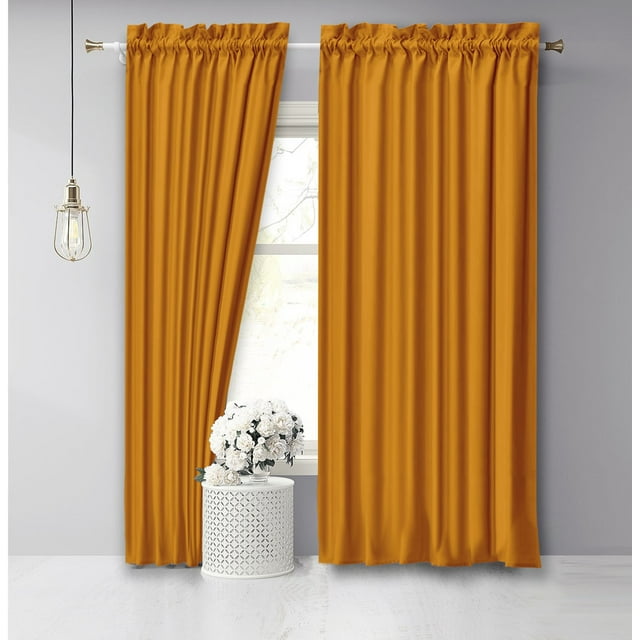 Vargottam Cotton Slub Dark Yellow Curtains 90 Inch Long Window Curtain Rod Pocket Window Panels For Bedroom 2 Panels