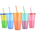 thumbnail image 5 of 5 Color Changing Cups Blank Cups 24oz Reusable Tumbler with Lids and Straws,BPA Free Reusable Plastic Cold Drink Cups with Lids and Straws, Smoothie Cups,Party Cups,Set Of 5, 5 of 5