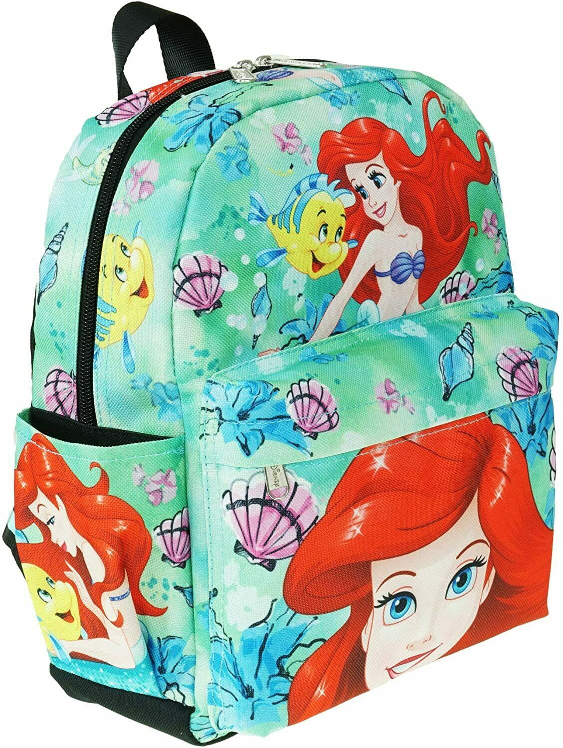 Disney The Little Mermaid Ariel & Flounder 12" Deluxe Print Daypack Backpack Bag