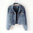 thumbnail image 2 of 2025 Women's Denim Jackets Women's Basic Button Down Stretch Fitted Long Sleeves Denim Jean Jacket, 2 of 8