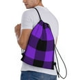 thumbnail image 3 of Kdxio Purple Buffalo Plaid Print Drawstring Backpack Bag,Waterproof Draw String Back Sack, Gym Drawstring Bags Swim Bag For Unisex, 3 of 9