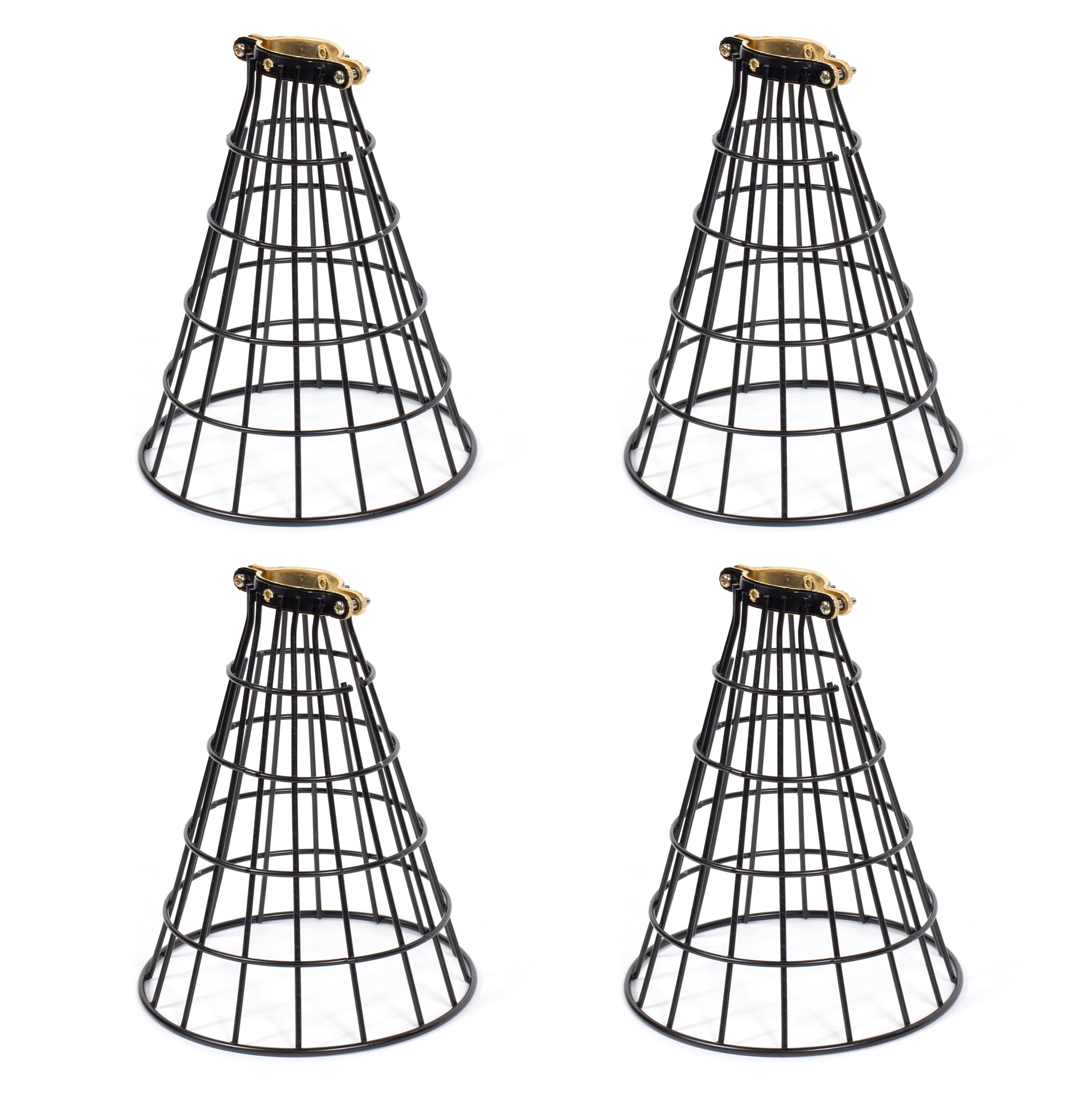 Decorative Lamp Shade Black Set of Vintage Design Cone Metal Light Cage Guard 