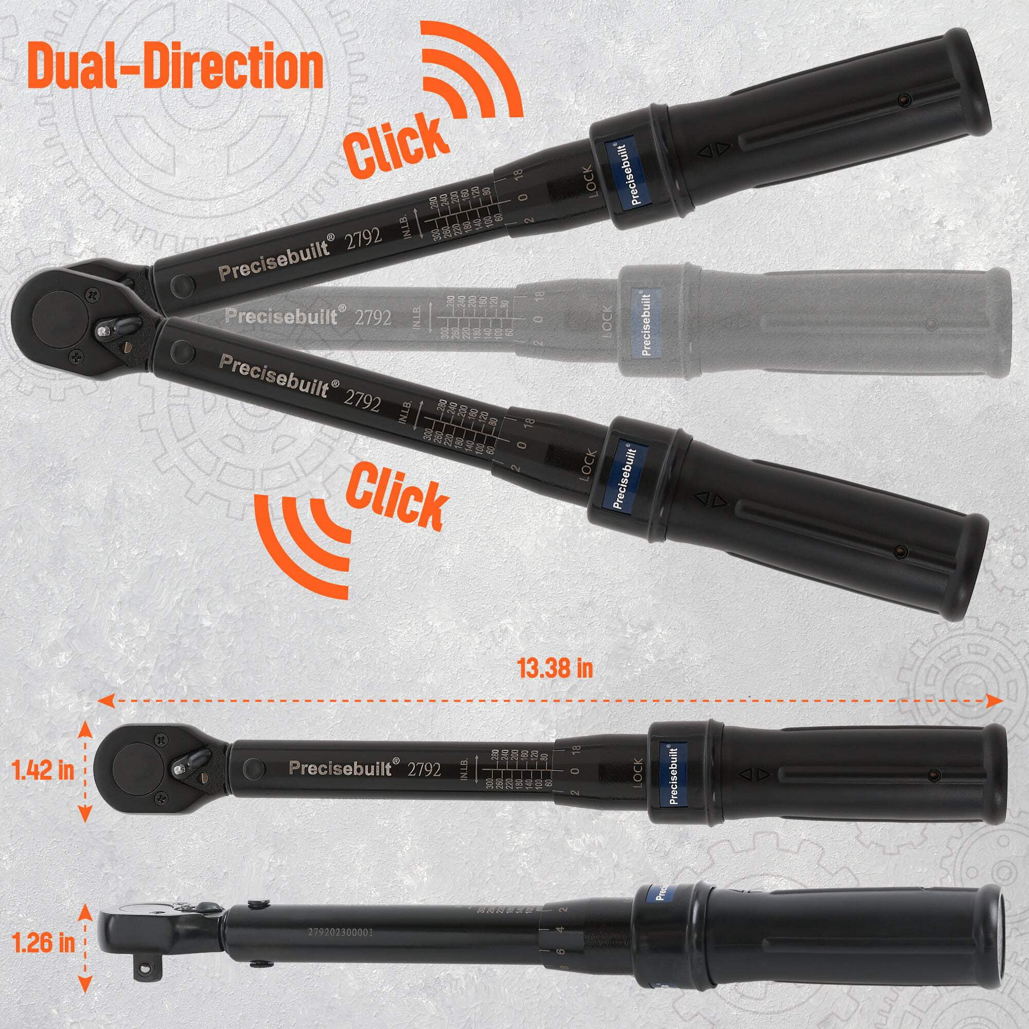 Precisebuilt 3/8" Drive 60-300 in-lb Click Tech Torque Wrench