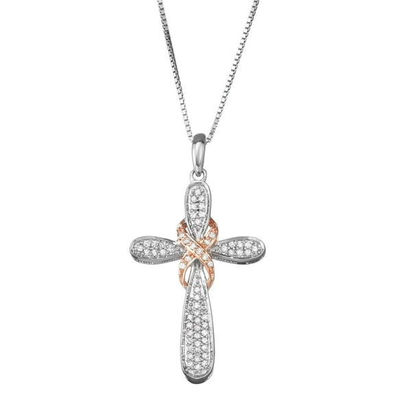 1/4 CTTW Infinity Cross Pendant Necklace in Sterling Silver