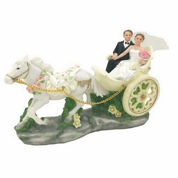 Wedding Couple In A Horse Drawn Carriage Figurine