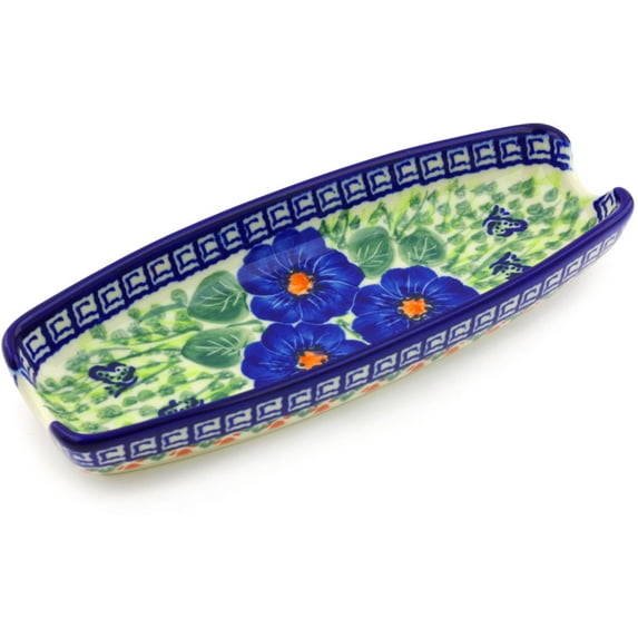 Polish Pottery 9¼-inch Corn Tray (Brilliant Butterfly Popp Theme) Signature UNIKAT Hand Painted in Boleslawiec, Poland + Certificate of Authenticity
