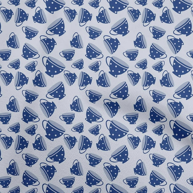 oneOone Georgette Viscose Blue Fabric Utensils Tea Cups Craft Projects Decor Fabric Printed By The Yard 42 Inch Wide