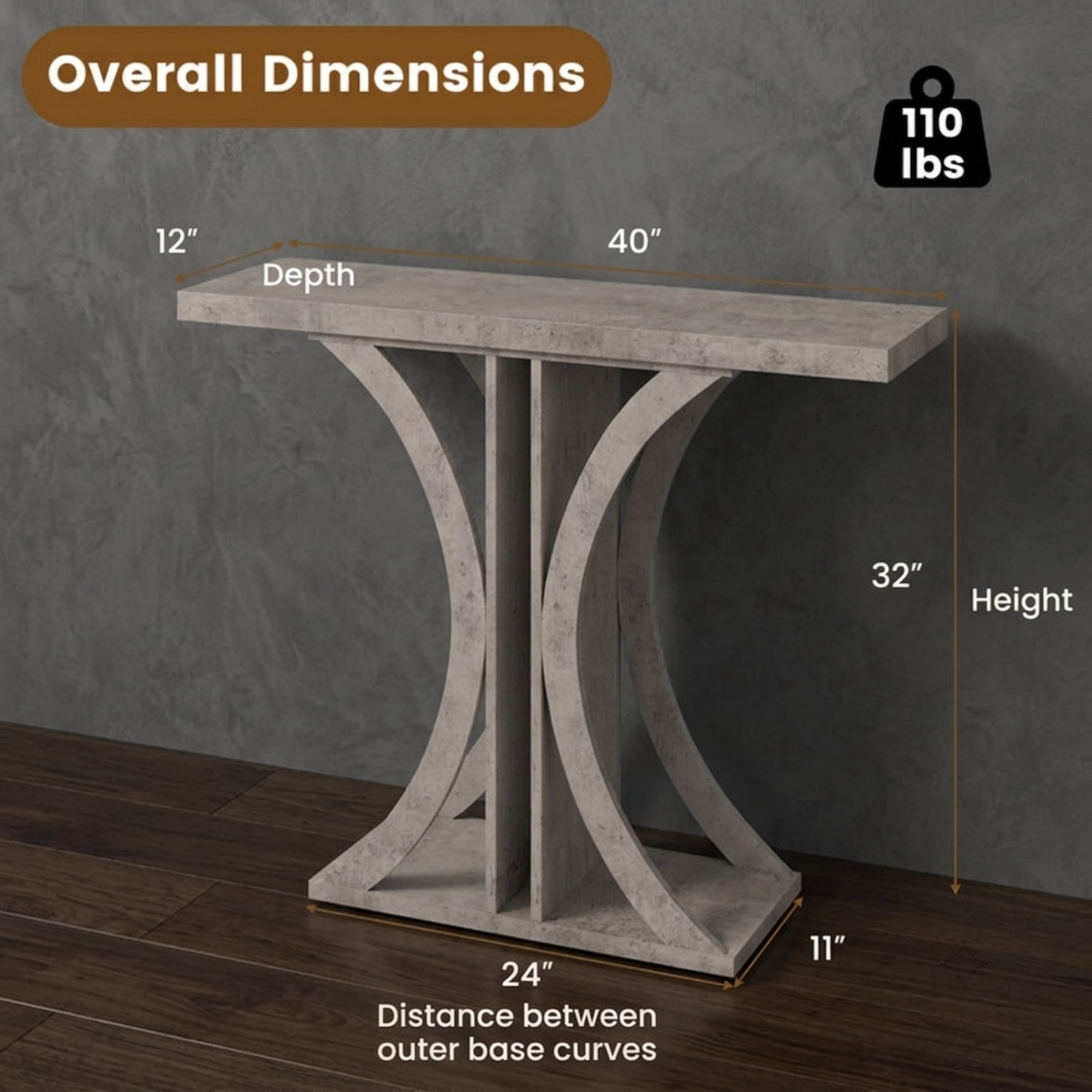 Furnibear 39.5 Inch Console Table Rectangular Entryway Table with Geometric Frame for Living Room Hallway Sofa Small Space, Gray