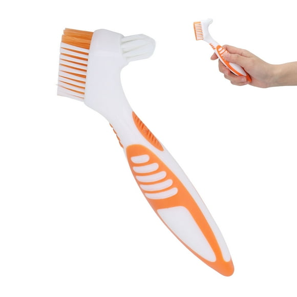 Denture Cleaning Brush, Plaque Removal Denture Toothbrush Dual Head Orange Safe Prevent Calculus For Partial Dentures