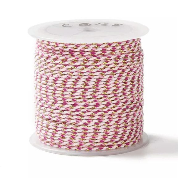 U8MO 1 Roll Handmade 4-Ply Polycotton Cord Macrame Cotton Rope with Gold Wire 1.5mm-Light Coral