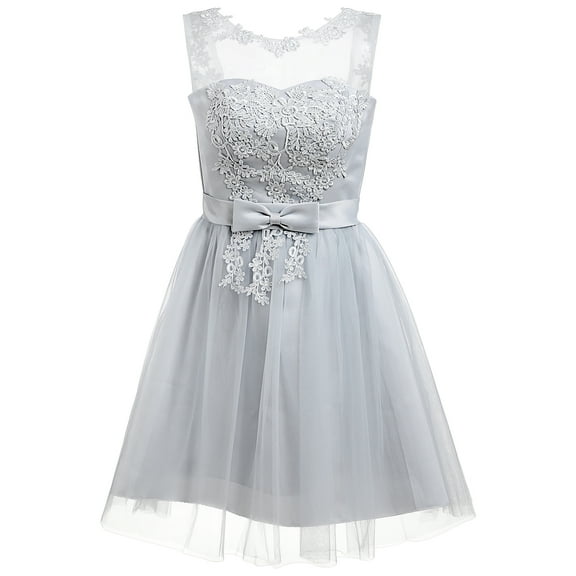 FRCOLOR Formal Dress Women Evening Party Grey Mesh 1Pcs