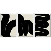 PixonSign Framed Canvas Print Wall Art Set Geometric Duotone Dark Brush Stroke Collage Abstract Shapes Illustrations Modern Art Boho Decorative for Living Room, Bedroom, Office - 24"x36"x3 WHITE