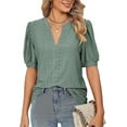 thumbnail image 1 of Womens Summer Tops, V Neck Ruffle Sleeve Blouses, Short Sleeve Casual Tops T-shirts, 1 of 4