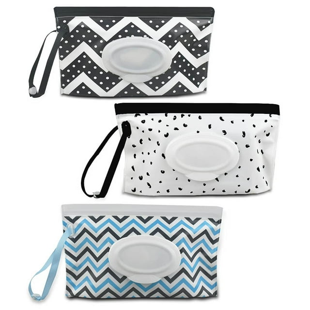 3 Pack Baby Wipes Dispenser Portable Wet Wipe Dispenser Bag Reusable Travel Baby Wipes Container, Refillable Wet Wipe Carrying Case Holder for Diaper Bag Lightweight Travel Wipes Dispenser Cases