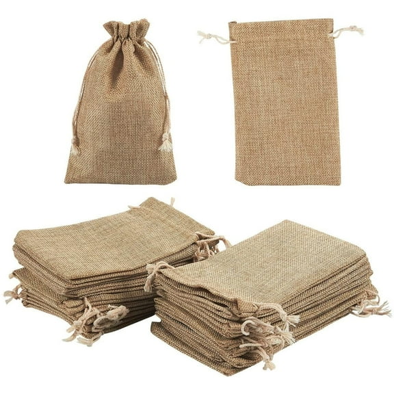 DISEN Jute Drawstring Bags for Wedding Party Favor, Jewelry Pouch, Gifts (4.5x7 In, 24 Pack)