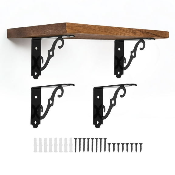 Uxcell 4 Pcs Decorative Shelf Brackets, 5" x 3" Heavy Duty Floating Shelf Brackets for Wall Bookshelves Shelves Support, Black