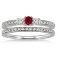 thumbnail image 2 of 2 Carat Red Ruby Round Cut Moissanite Diamond Bridal Set on 10k White Gold, 2 of 3