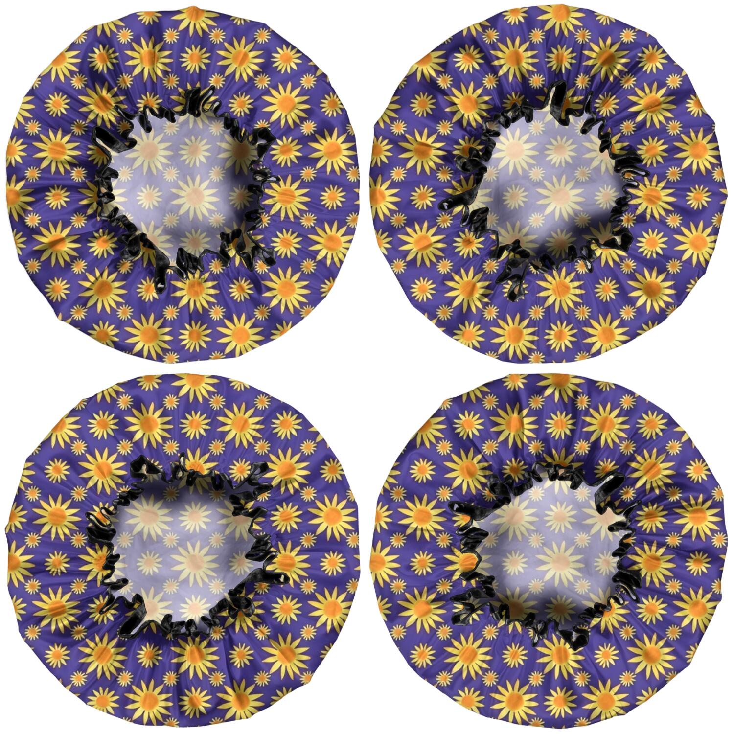 Shower Caps,Purple Sunflower Pattern Waterproof Shower Cap for Women 4 Pieces,Double Reusable Hair Cover for Shower PEVA Elastic Stretch Hem