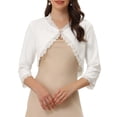 thumbnail image 4 of INSPIRE CHIC Women's Elegant 3/4 Sleeve Cropped Shrugs Vintage Lace Trim Bolero Cardigan XS White, 4 of 5