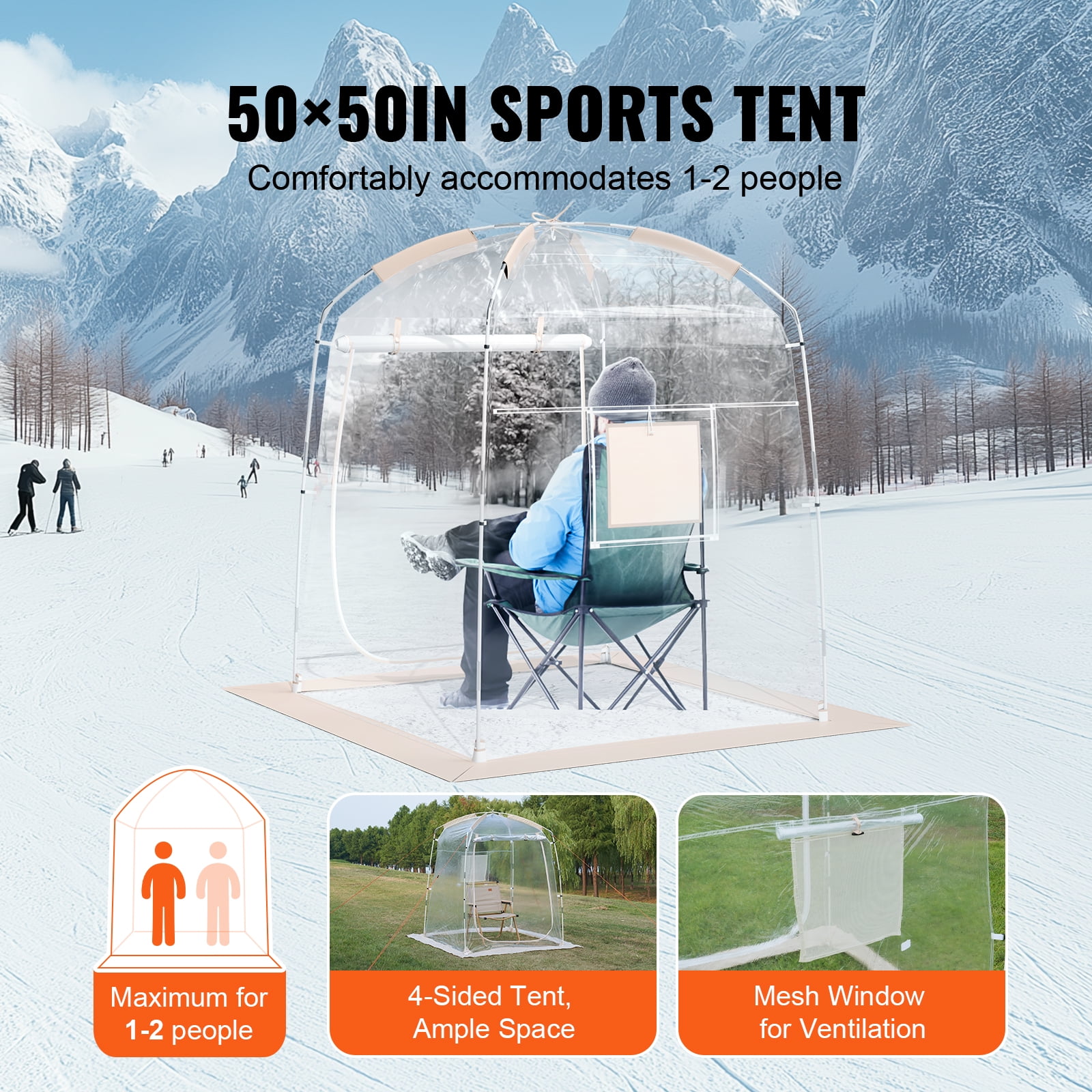 KFFKFF Solo Sports Pod, Quick Setup Weather-Resistant Shelter, Transparent Outdoor Bubble for Viewing Soccer, Football, Softball Events, Parades, and Fishing Activities, 1-Person Capacity