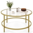 thumbnail image 1 of Costway Table Basse Ronde 36 Pouces Plateau en Verre Trempé Cadre en Métal Salon Doré, 1 of 10