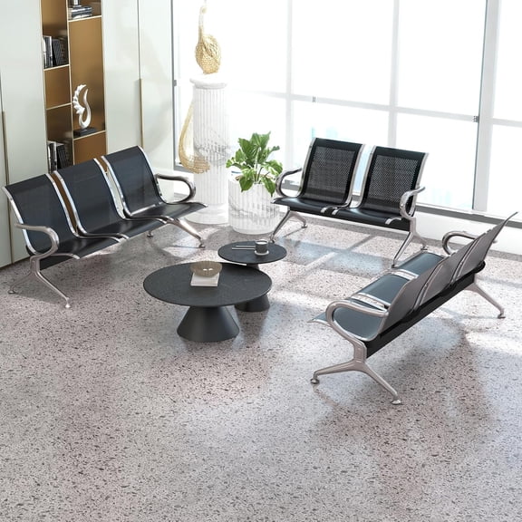 Kinbor Waiting Room Chairs Set- 3-Pieces Office Guest Reception Seat Bench with Arms for Airport, Hospital, Bank, Salon, Barbershop, Hall, Room Conference(Black Mesh)