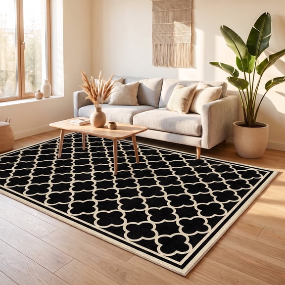 ICEANT 5'x10' Non-Slip Machine Washable Runner Rug with Moroccan Geometric Design, Black
