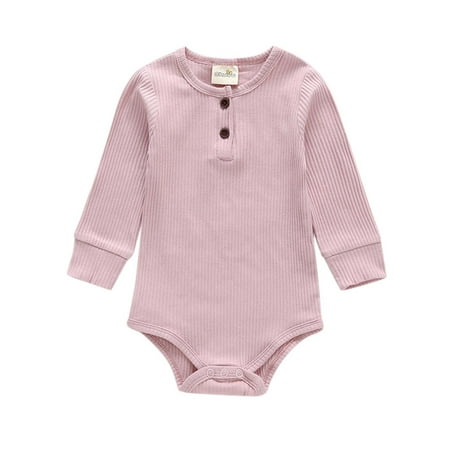 

nsendm Zipper Baby Boy Romper Infant Kids Newborn Baby Girls Boys Long Sleeve Solid Ribbed Romper Neutral Baby Romper Pink 0-3 Months