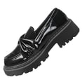 thumbnail image 2 of Womens Soft Leather Loafers Fashionable Round Toe Glossy Elegant Bow Penny Dress Shoes Non-Slip Slip-on Loafer for Business Work Daily Wear Black 5.5, 2 of 8