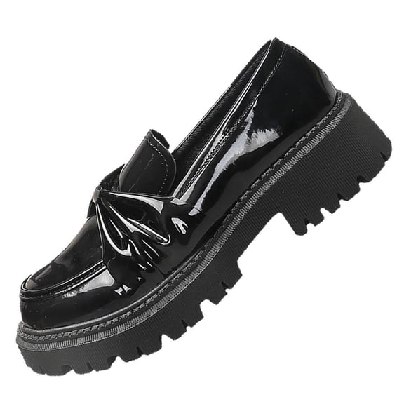 ZACPNCV Women's Black Patent Leather Bow Loafers Large Size Round Toe Slip On Flats Comfortable Casual Work Shoes