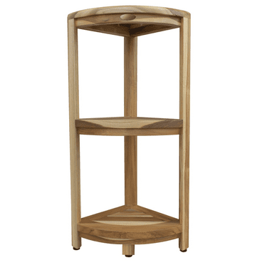 Compact Teak 3 tier Corner Shower Outdoor Bench in Natural Finish